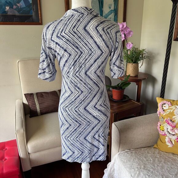 Tori Richard Chevron Design Blue & White Dress Small - Picture 3 of 8